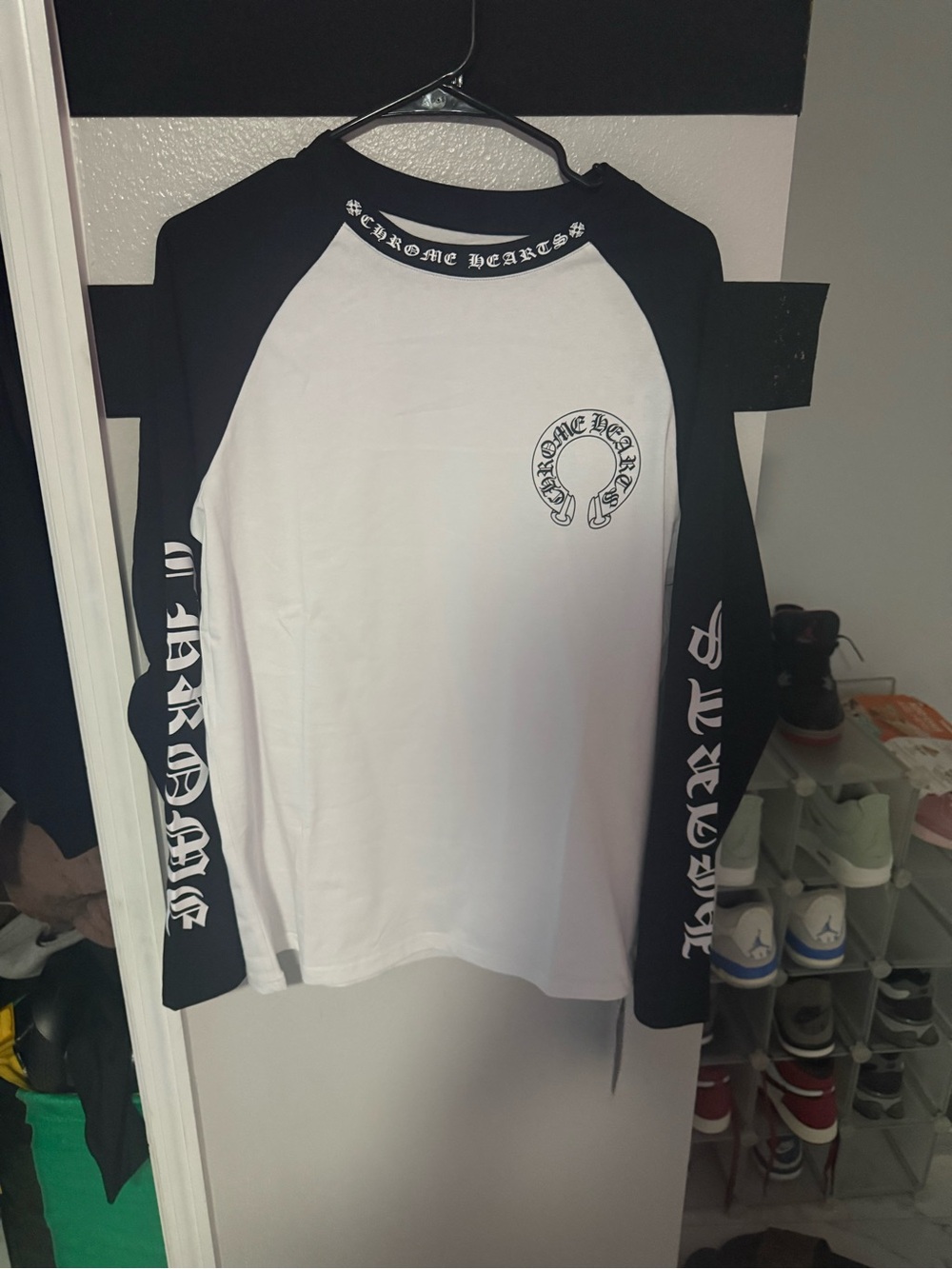 Chrome Hearts Kids Black & White Long Sleeve Graphic Raglan Tee